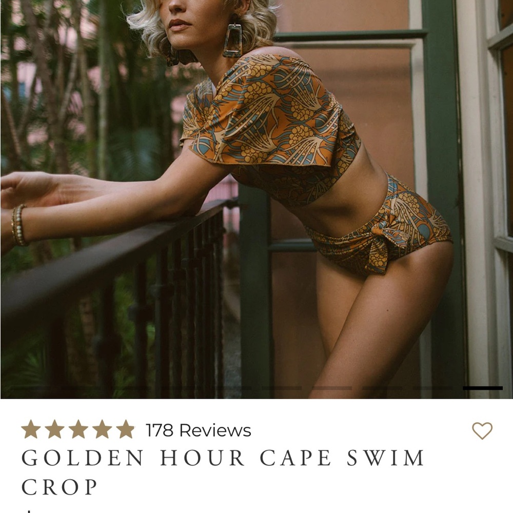 Golden Hour Cape Swim Crop - Elegant Tan and Green